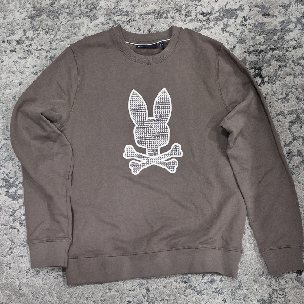 New With Tags! Psycho Bunny Brown/grey Crewneck Sweatshirt- Mens Size Medium